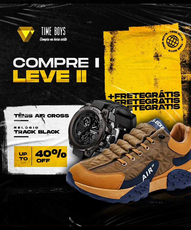 COMPRE 1 LEVE 2 - Relógio Track Black + Tênis Air Cross